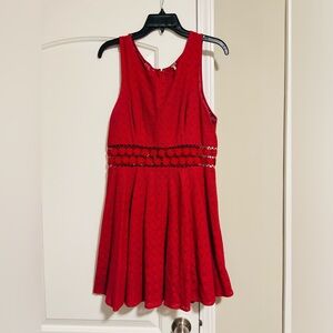 FREE PEOPLE, Red Sleeveless Lace Fit-and-Flare Dress, Size Medium/8